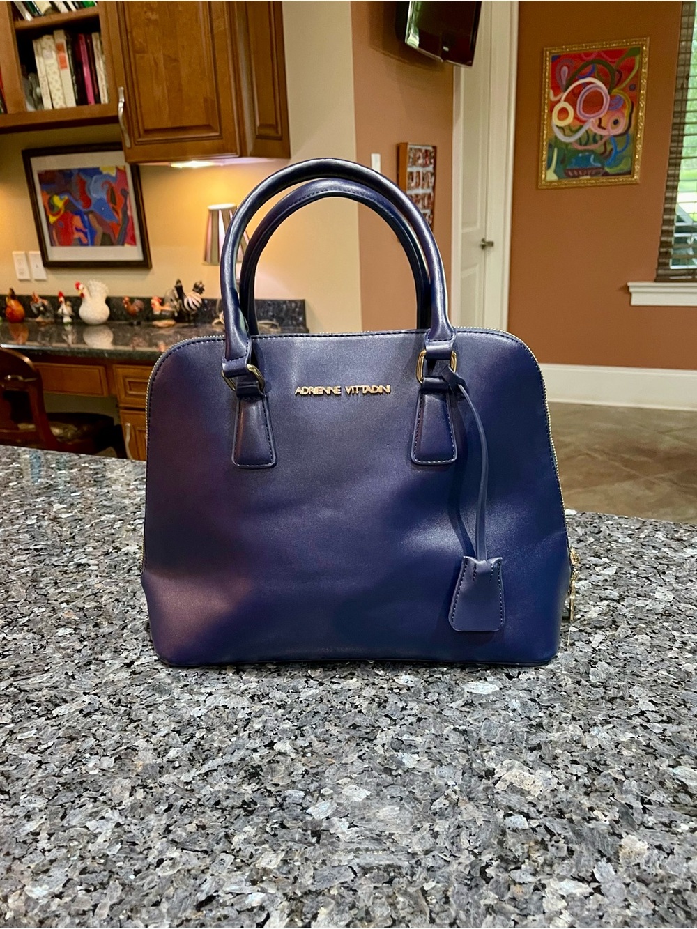 Adrienne Vittadini Dome Satchel Handbag Navy Blue 11x14